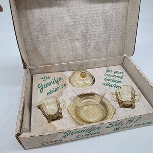 Mosser Glass Cambridge Ohio Jennifer Miniature Gold Crystal Glass Butter Set 1